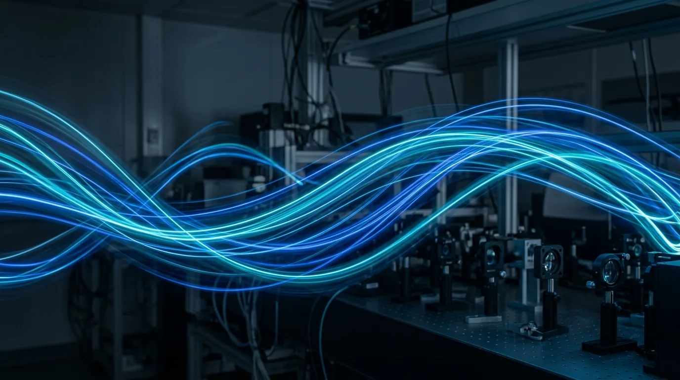 Abstract blue light trails on a dark background