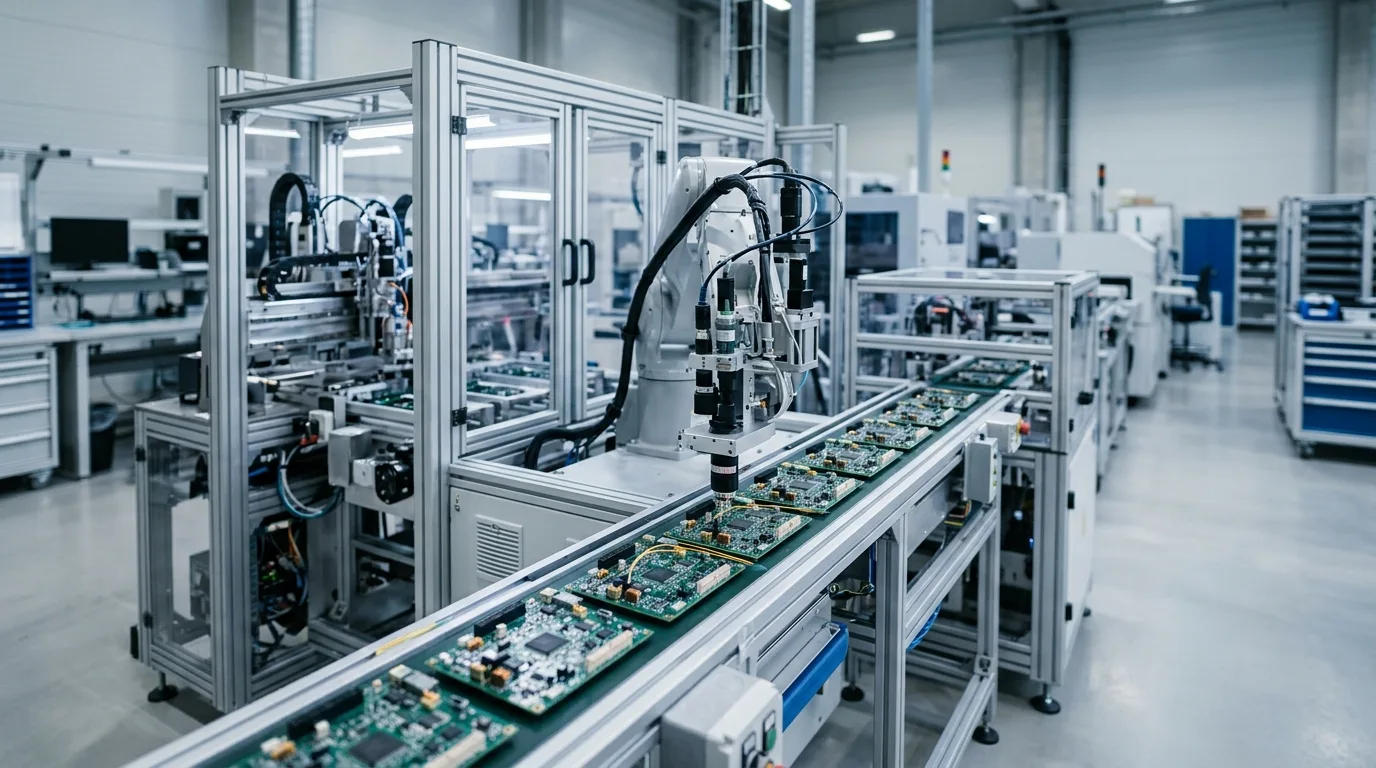 QBH fiber optic connector assembly in a production fixture