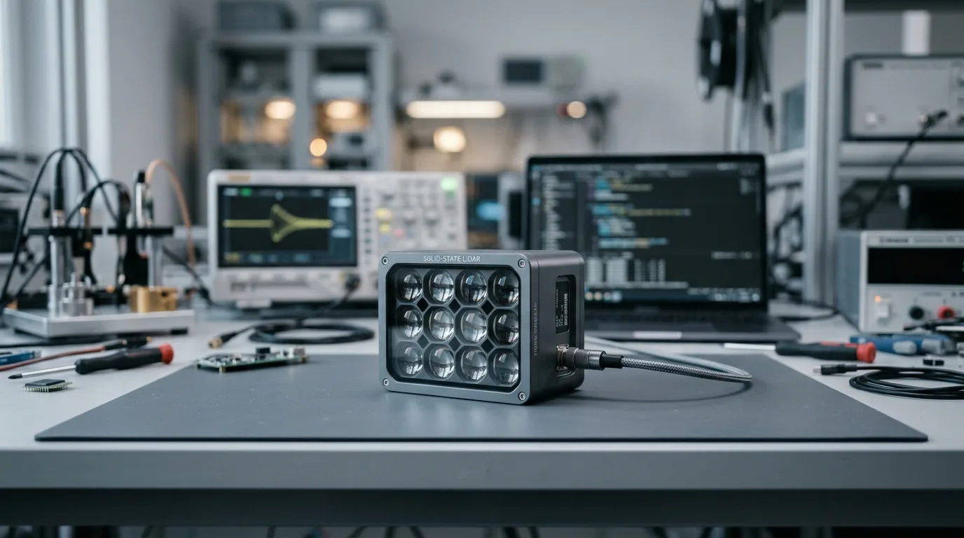 Solid-state LiDAR sensor unit on an engineering bench