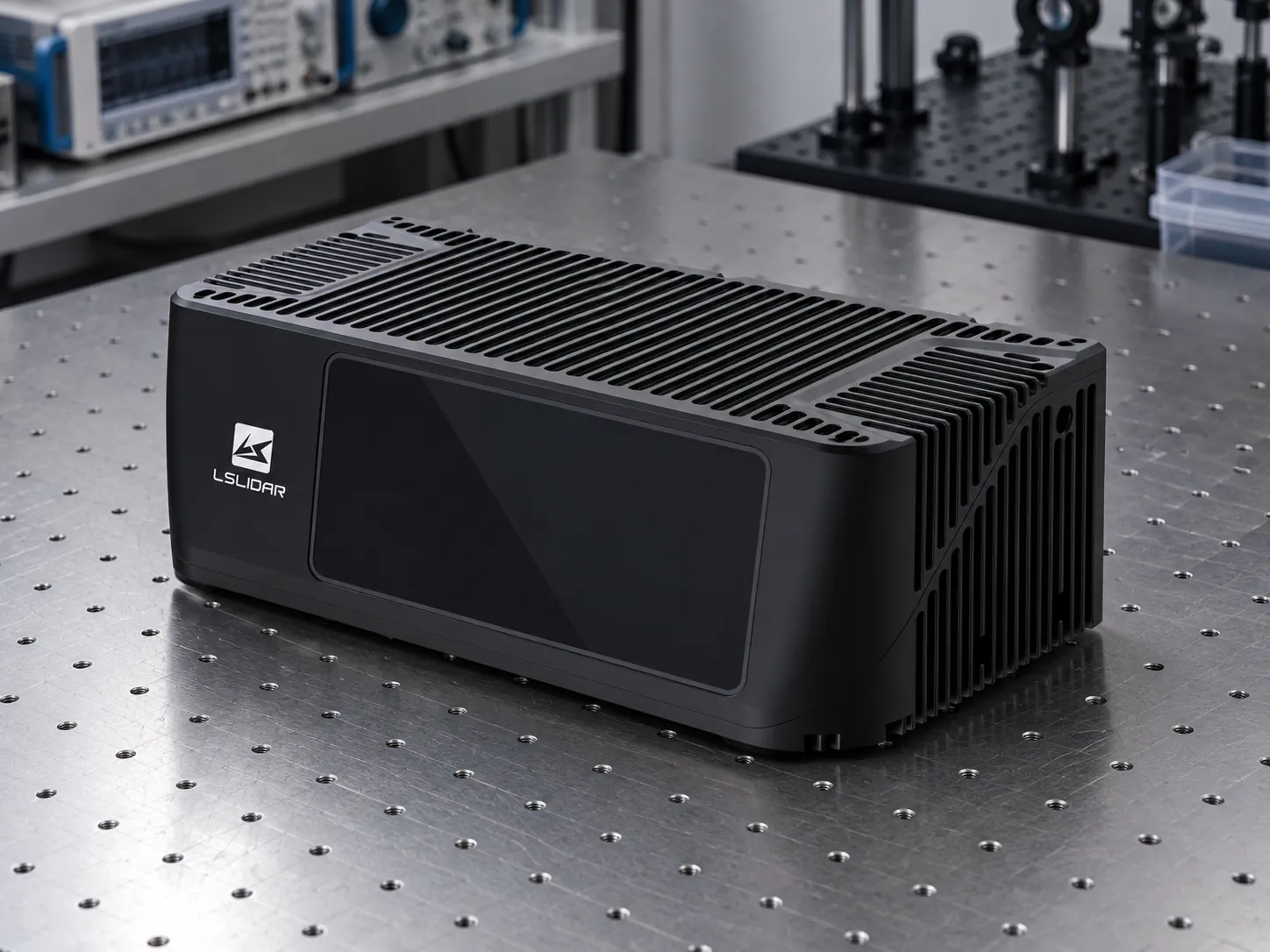 Solid-state LiDAR sensor unit with finned housing on an optical breadboard